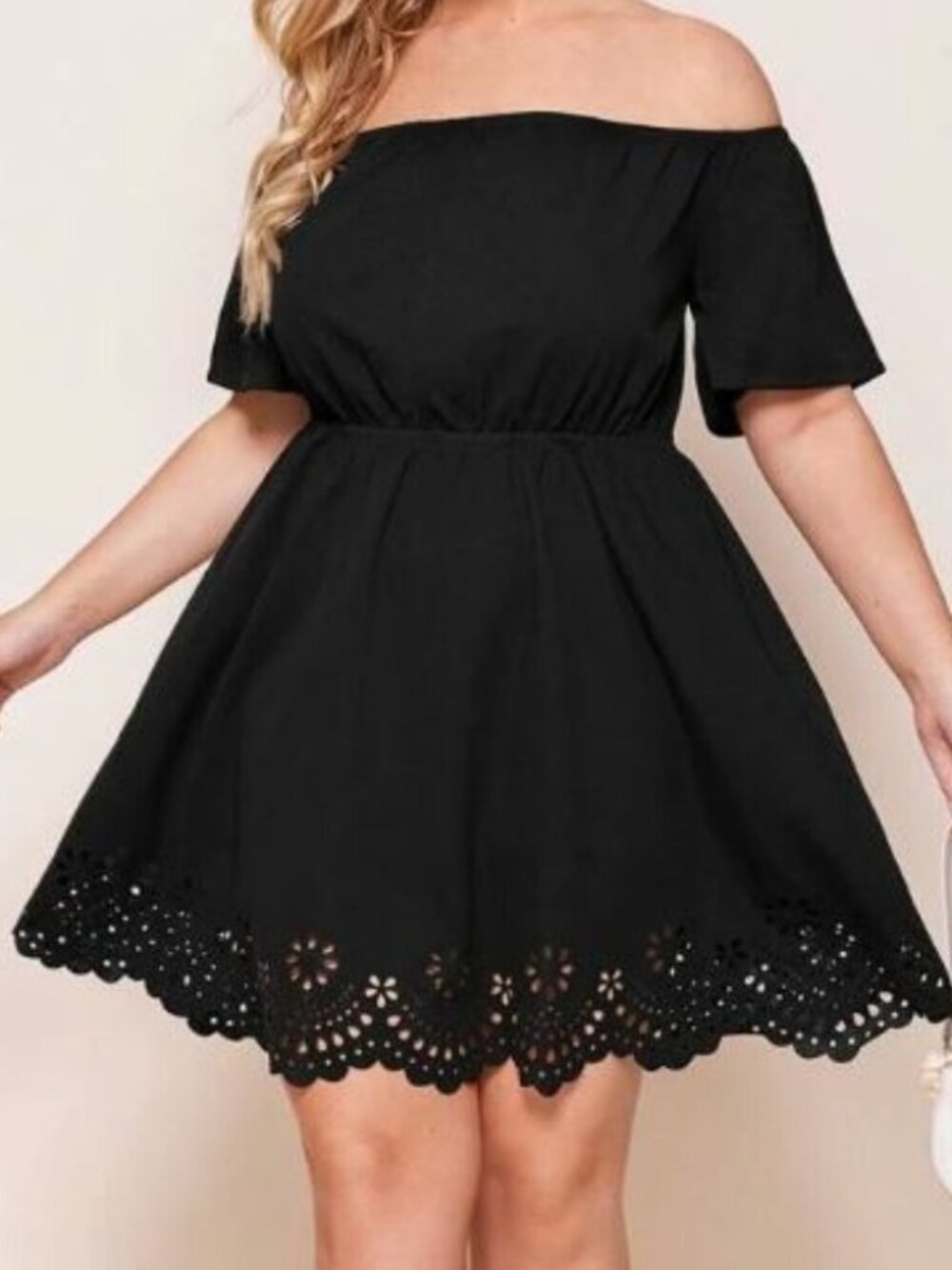 Shein Curve Black Off Shoulder Dress with Laser Scalloped Trim